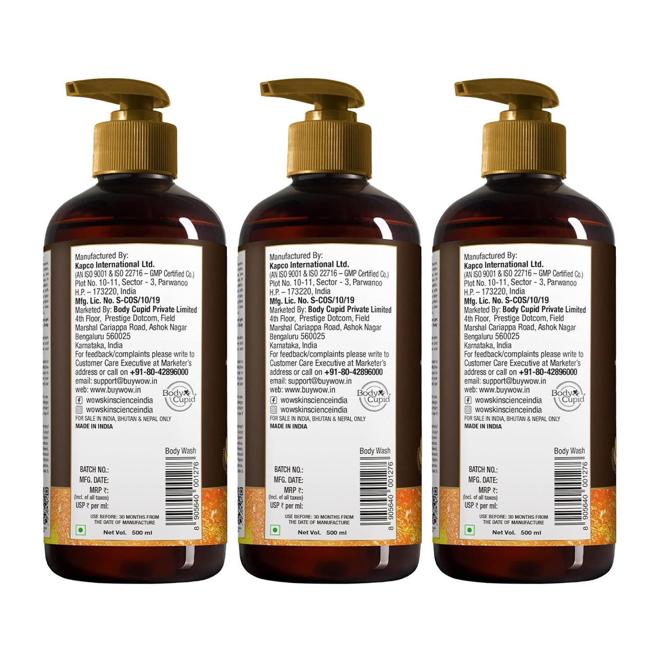 WOW Skin Science Ubtan Body Wash|Tan Removal And Glowing Skin|With Chickpea Flour, Almond, Safron & Turmeric Extract|500 Ml|Pack of 3