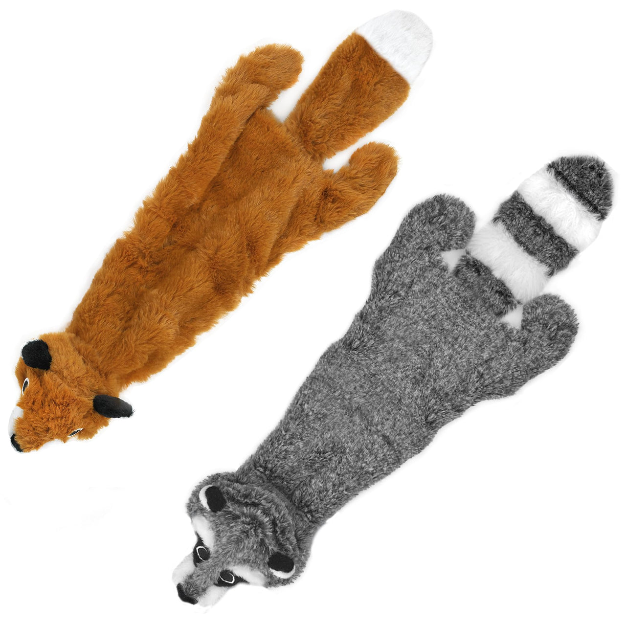 Best Pet Supplies 2-in-1 Stuffless Squeaky Dog Toys with Soft, Durable Fabric for Small, Medium, and Large Pets, No Stuffing for Indoor Play, Holds a Plastic Bottle - Fox, Raccoon, Medium