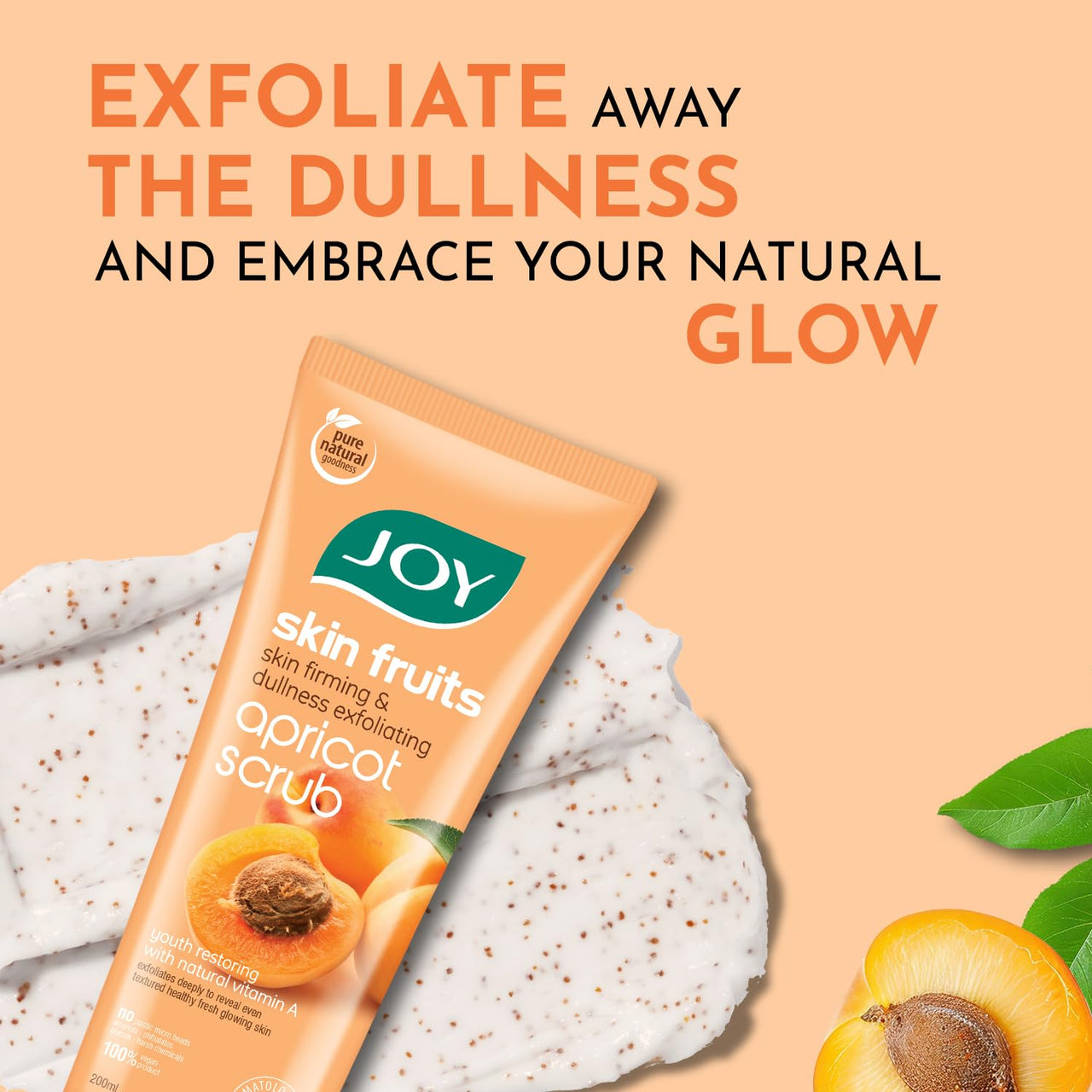Joy Apricot & Walnut Face & Body Scrub for Blackheads Removal (200gm) | Exfoliating Scrub For All Skin Types | Removes Tan & Dead Skin | 100% Vegan & Gentle on Skin