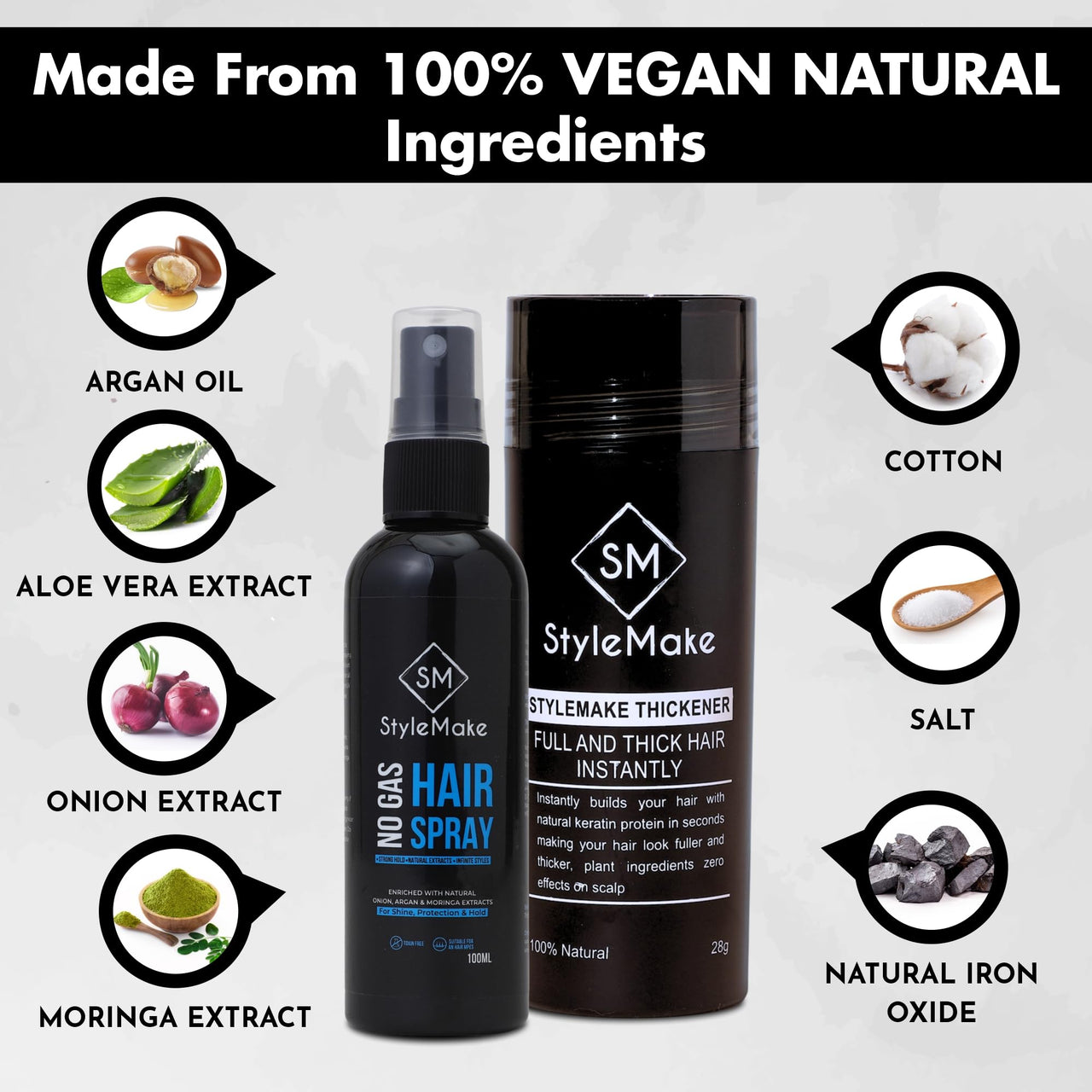 STYLEMAKE Thickener Hair Loss Concealer With Hair Spray - Hair Building Fibers 28Gm - Hair Fibers For Thin & Fine Hair - Hair Thickening Fibers For Men & Women's- Combo Pack (Dark Brown) - 28 Grams