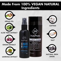 STYLEMAKE Thickener Hair Loss Concealer With Hair Spray - Hair Building Fibers 28Gm - Hair Fibers For Thin & Fine Hair - Hair Thickening Fibers For Men & Women's- Combo Pack (Dark Brown) - 28 Grams
