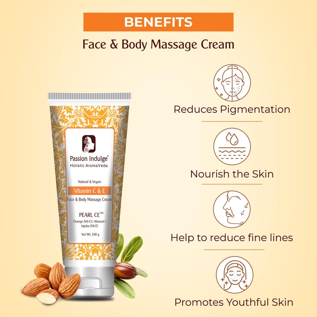 Passion Indulge Massage Cream Pearl-CE for Face and Body - 100gm
