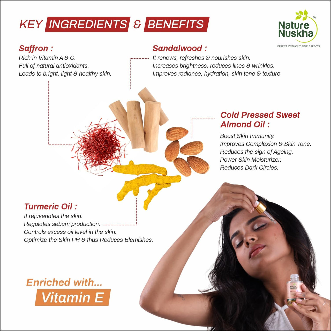 Nature Nuskha Real Kumkumadi Oil 25ml-Anti-Ageing Face Serum with Niacinamide, Folic acid, Vitamins E & C-For Men and Women-Kumkumadi Tailam-Reduces Dark Spots, Evens Skin Tone, Improves Brightness,Makes Skin Soft and Supple
