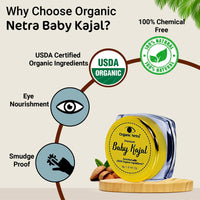 Organic Netra Baby Compressed Powder Kajal Water Resistant,Smudgeproof,Longlasting For Normal Skin Type Enriched With Natural&Organic Ingredients With No Harmful Chemicals,Matte Finish,4g (Pack of 2)
