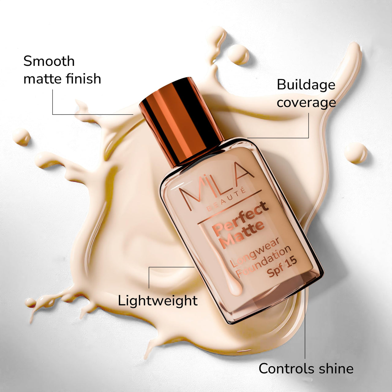 Mila Beauté Perfect Matte Long Wear Foundation | High Coverage, Light Weight & Water Resistant I Oil Free Formula With SPF 15 & Vitamin E | Smooth Matte Finish | Keeps Skin Hydrated | Shade - ( 3 Blush, 30ml)