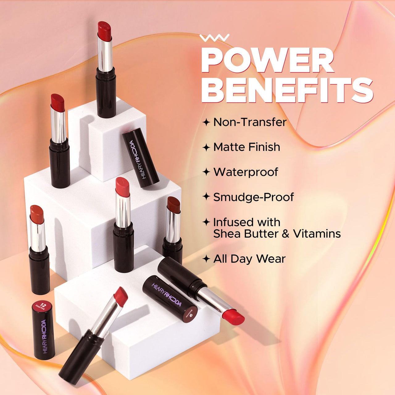 Hilary Rhoda Power Stay NonTransfer Lipstick | Matte Finish | Infused with Vitamin E & Shea Butter | Lightweight & Highly Pigmented | Glides Easily & Smudge-Proof |3.2g (Royal Pink - Shade 06)