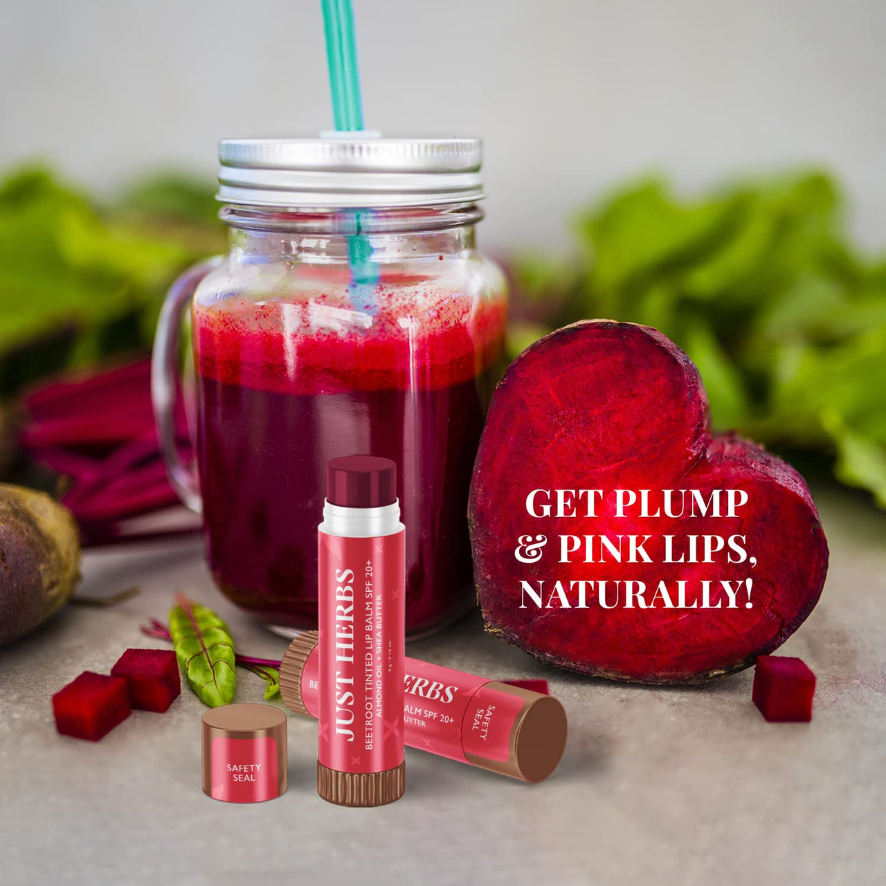Just Herbs Ayurvedic Rose Lip Mask, Balm For Dark, Dry & Pigmented Lips - Vegan Lip Mask For 15gm & Just Herbs Tinted Lip Balm 4 g (Beetroot) Combo