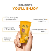 Oshea Herbals UVShield Mattifying Gel Sunscreen Cream SPF 45 PA +++ for All Skin Types | Non Greasy & Water Resistant | Blue Light, UVA & UVB Protection | Enriched with Chamomile Extract 120g