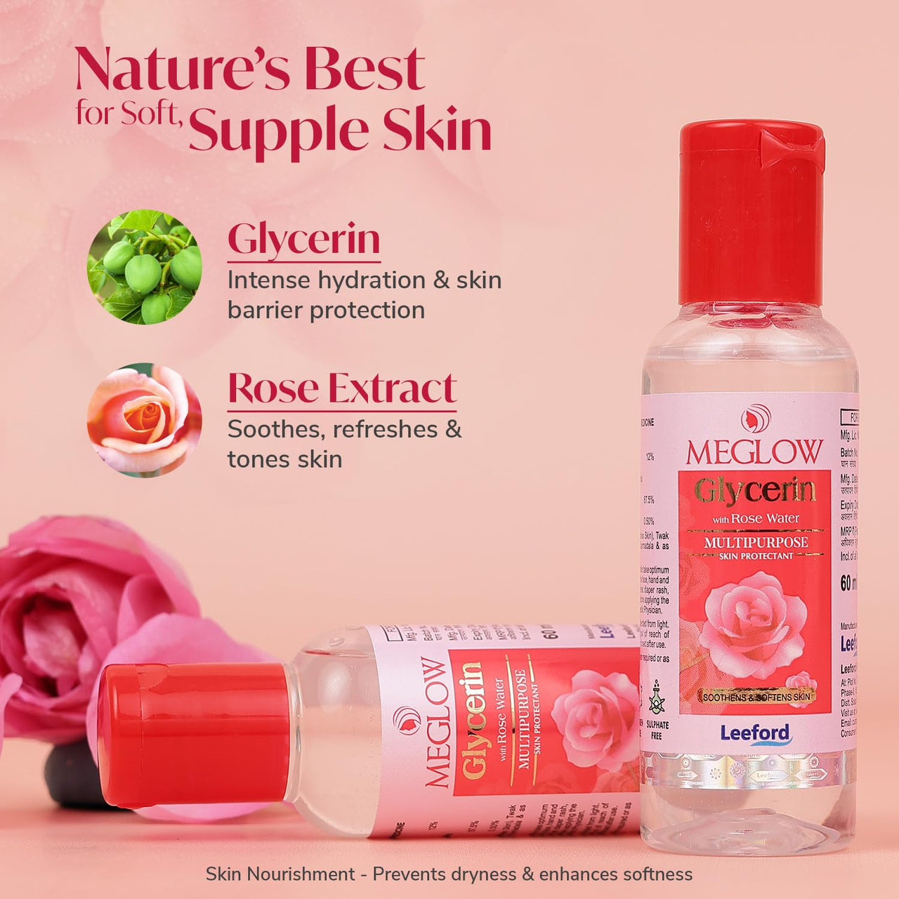 Meglow Rose Water | Hydrating & Nourishing Toner for Refreshing Glow | Enriched with Pure Rose Extracts & Glycerin | Soothes, Tones & Restores Skin’s Natural Balance Pack of 4 (60ml each)