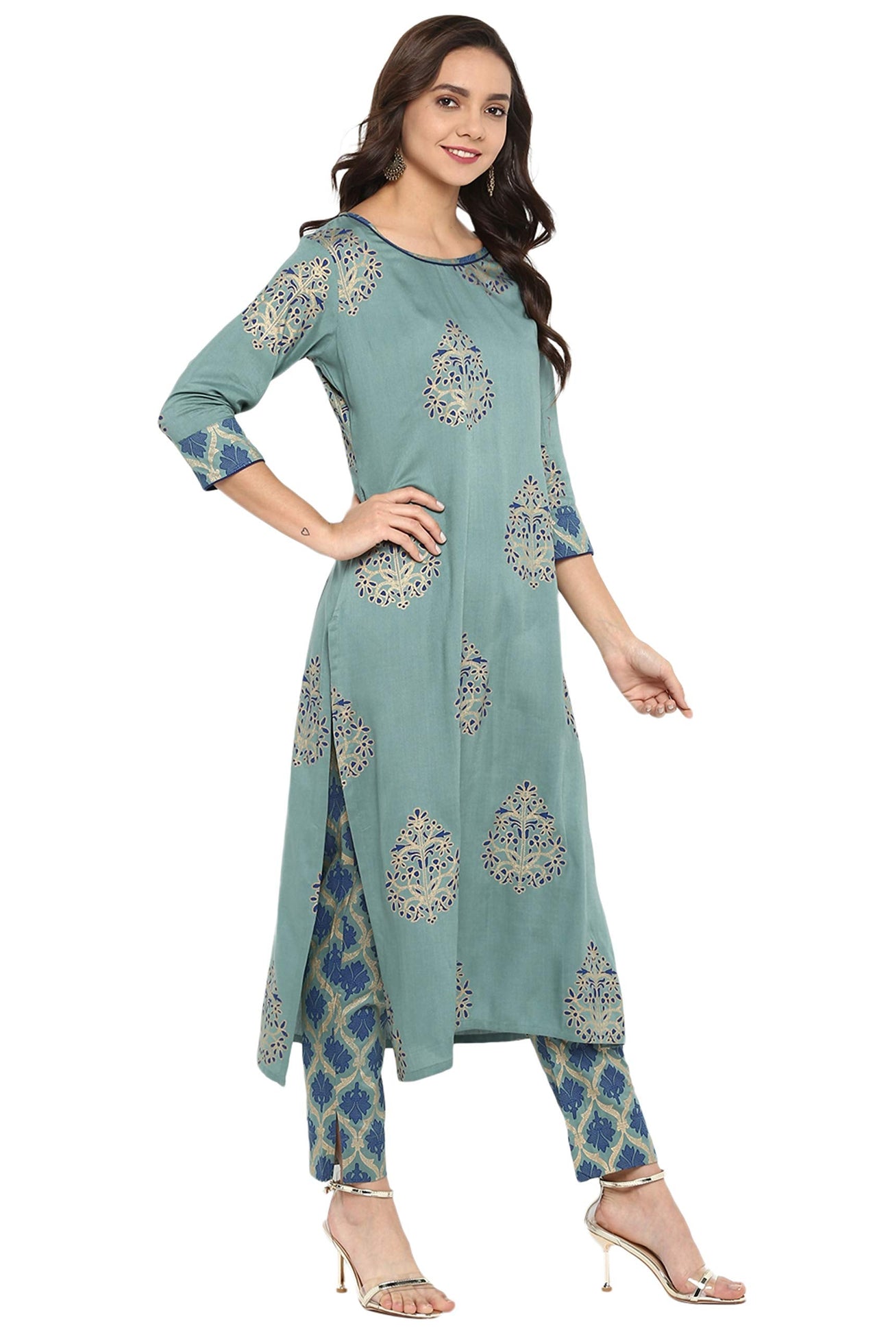 Janasya Women's  Yellow Rayon Straight Kurta with Pant