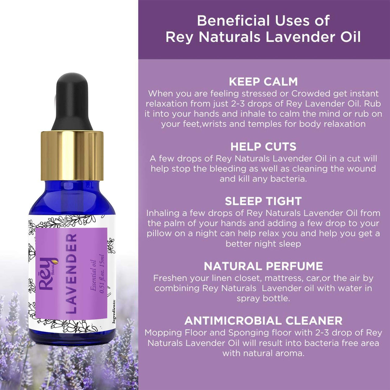 Rey Naturals Lavender Essential Oil & Cold Pressed Castor Oil For Hair Growth, Stress Relief, Aromapathy & Diffuser (Arandi Ka Tel)(200Ml+15Ml) | Hair Oil For Hair Fall Control, Shiny & Smooth Hair