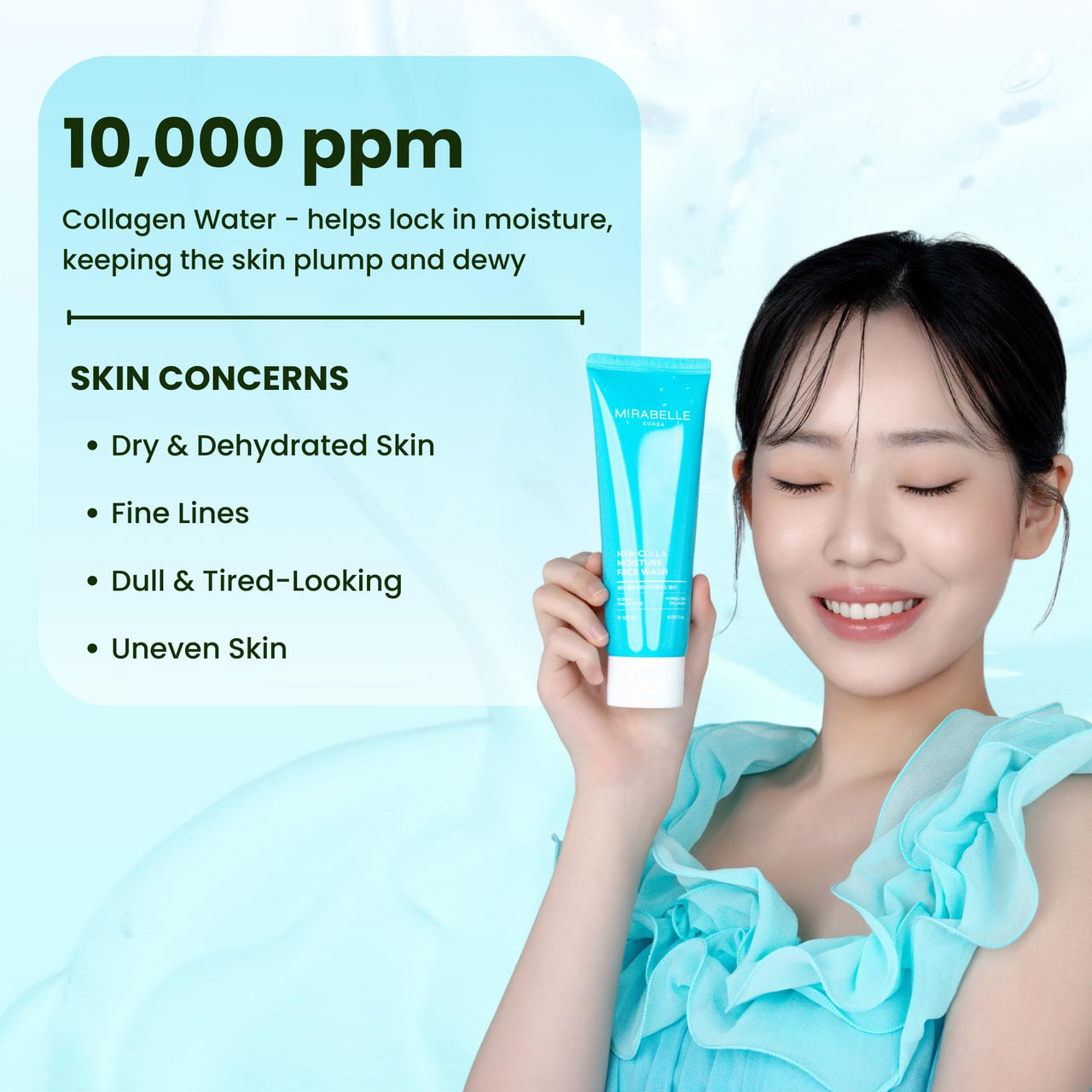 Mirabelle Korea Hya - Colla Moisture Face Wash 120ml | Hydrating Cleanser with Hyaluronic Acid & Collagen | Deep Pore Cleanser for Glowing, Plump Skin | Suitable for All Skin Types | Korean Skincare for Men & Women