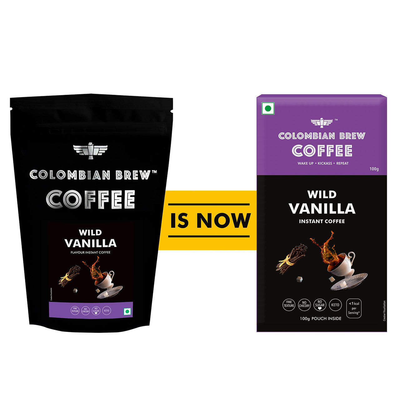 Colombian Brew Vanilla Instant Coffee Powder, No Sugar Vegan, 100g & COLOMBIAN BREW COFFEE Hazelnut Instant Coffee Powder, No Sugar Vegan, 100g, Box