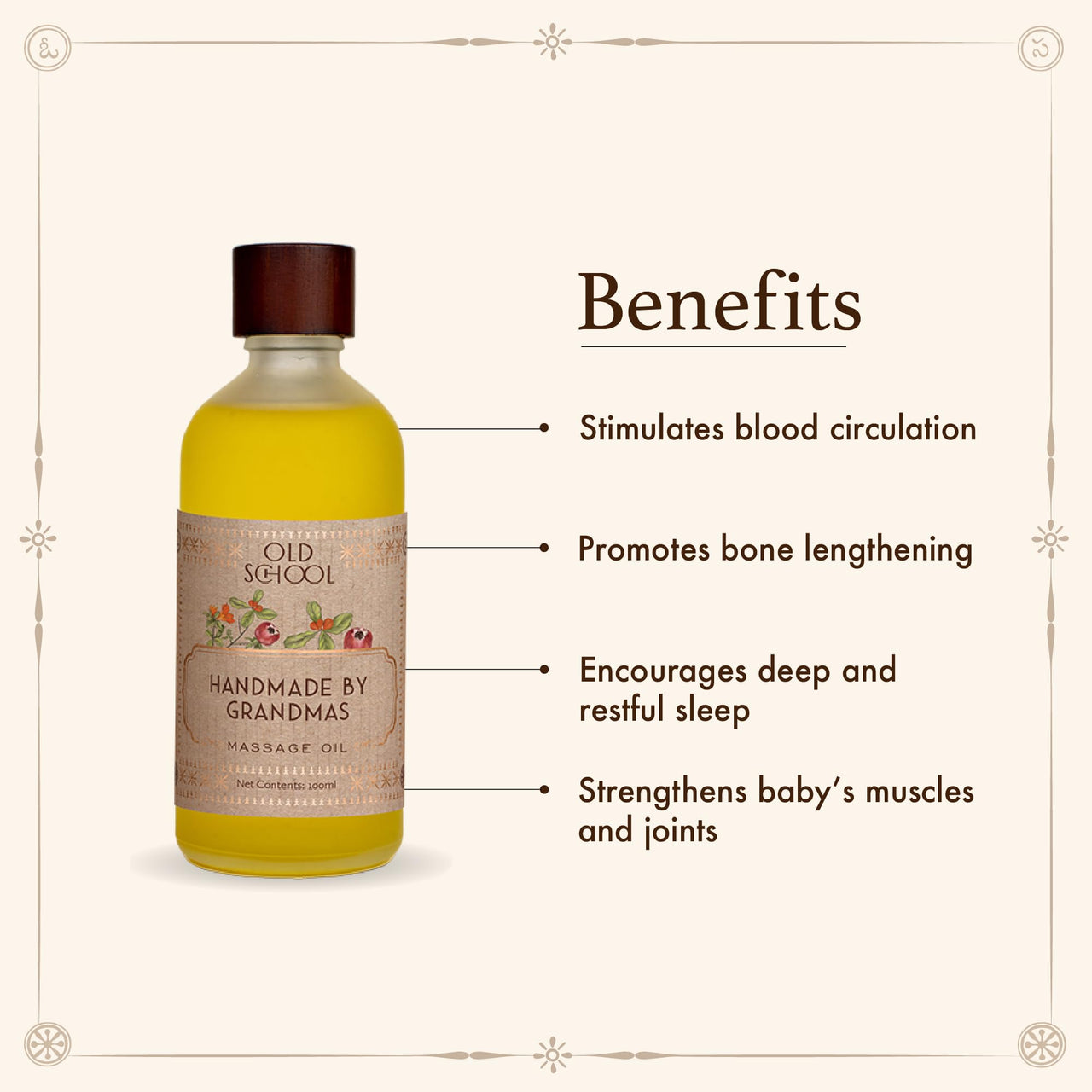 Old School Rituals Baby Massage Oil Handmade by Grandmas | 100 ml | Natural Almond Blend | Nourishes & Hydrates Baby's Skin | Strengthens Muscles & Joints | Promotes Bone Lengthening | Winter Care for Baby's Comfort | Encourages Restful Sleep