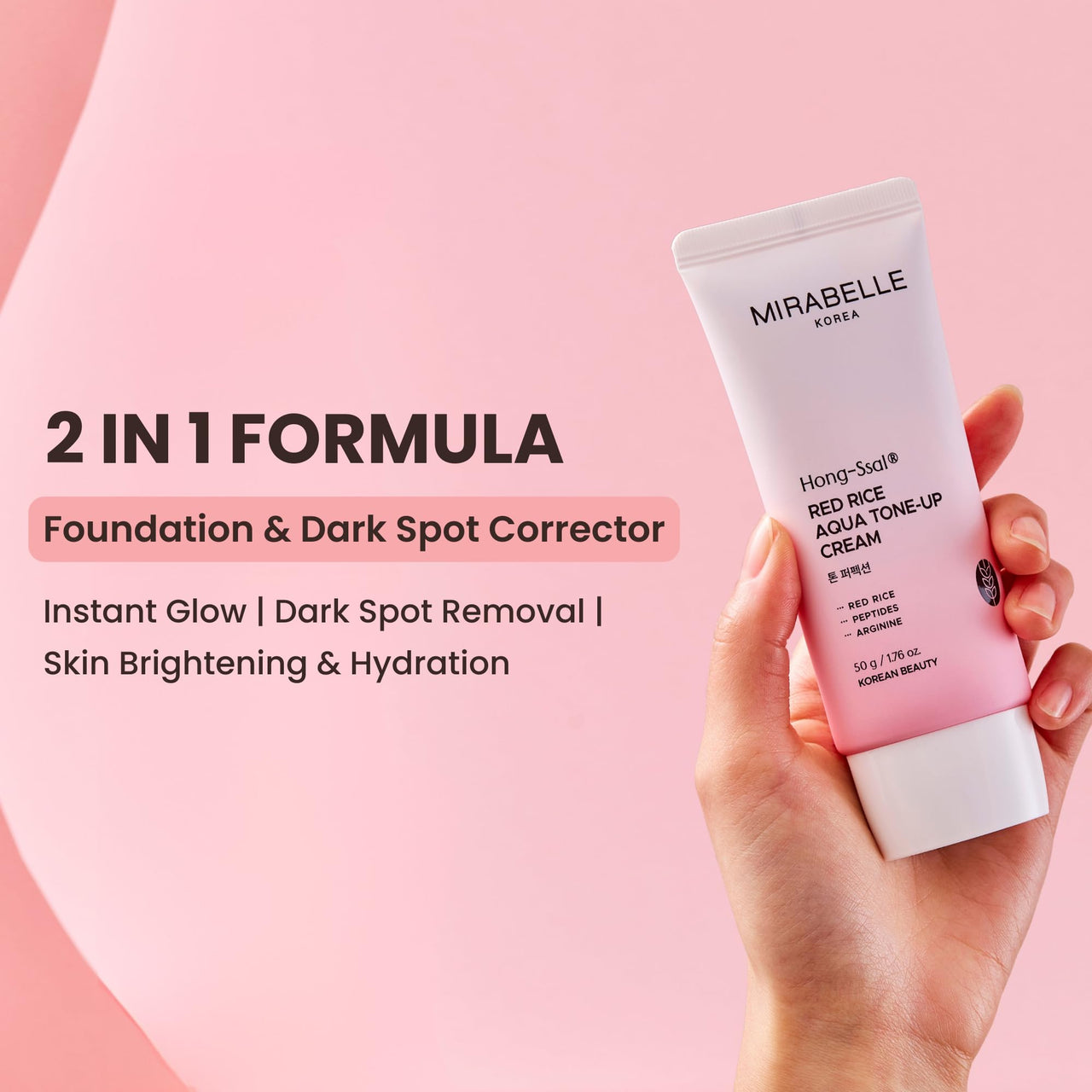 Mirabelle Korea Hong Ssal Red Rice Aqua Tone-Up Cream 50g | Hydrating & Brightening Face Moisturizer | Peptides & Rice Extract for Glowing Skin | Korean Skincare for Men & Women