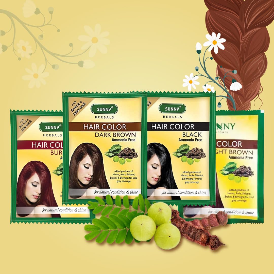 Sunny Herbals Hair Color Dark Brown With Unique Blend of Henna, Amla, Shikakai & Bhringraj Herbs | Penetrates Every Strand and Colors From Root To Tip | Ammonia Free | Unisex Hair Color For All Hair Type, (Pack of 12)