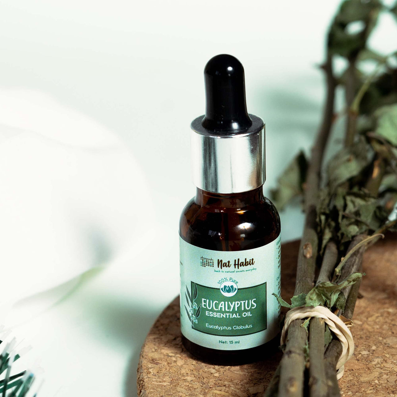 Nat Habit 100% Pure Eucalyptus Essential Oil With Eucalyptus globulus For Hair & skin, Natural & Therapeutic Grade - 15 ml (Pack of 1)