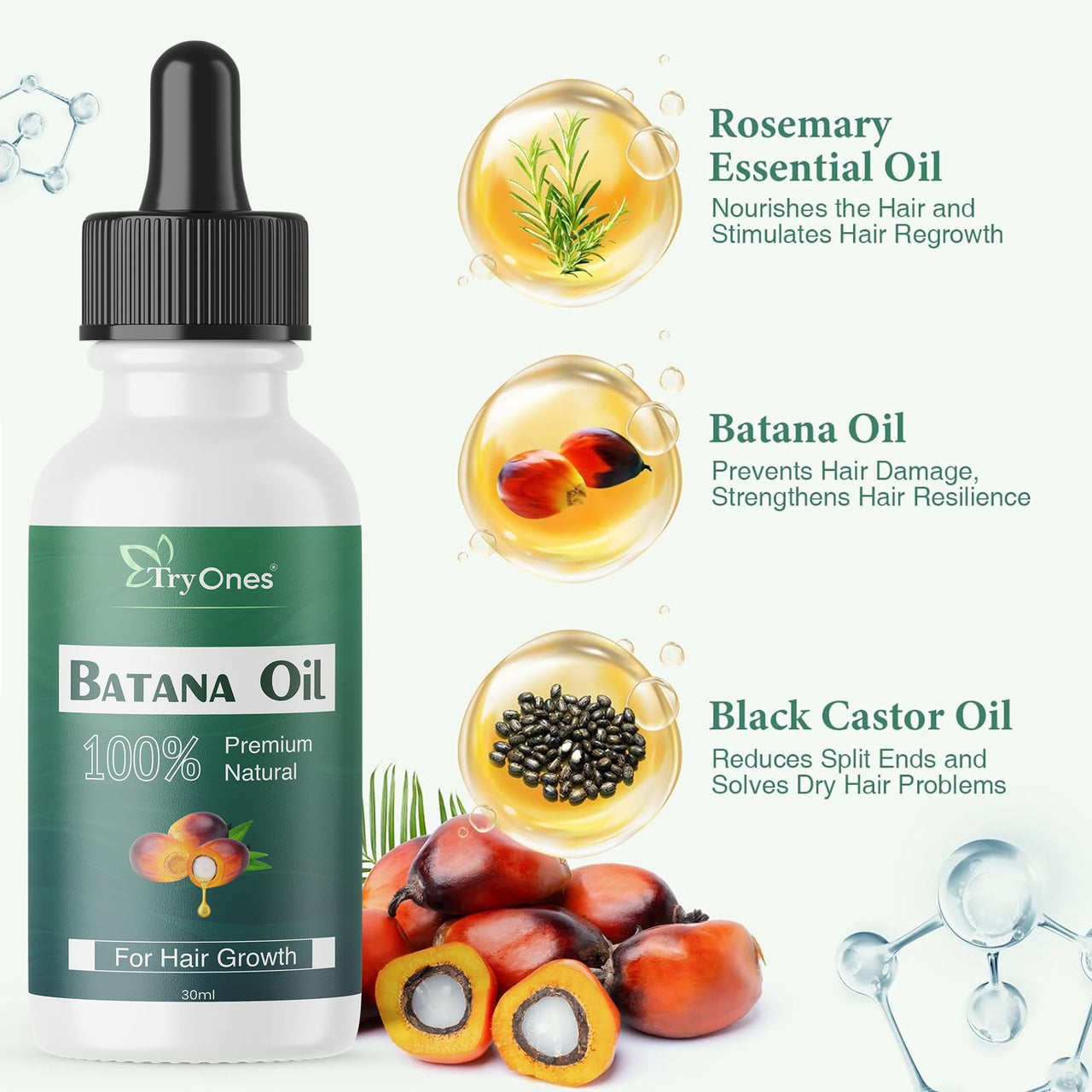 TryOnes Professional Hair Serum for Frizzy Hair||Serum for Women & Men||All Hair Types for Frizz-free, Smooth & Glossy Hair||Batana Hair Oil Serum_30ML