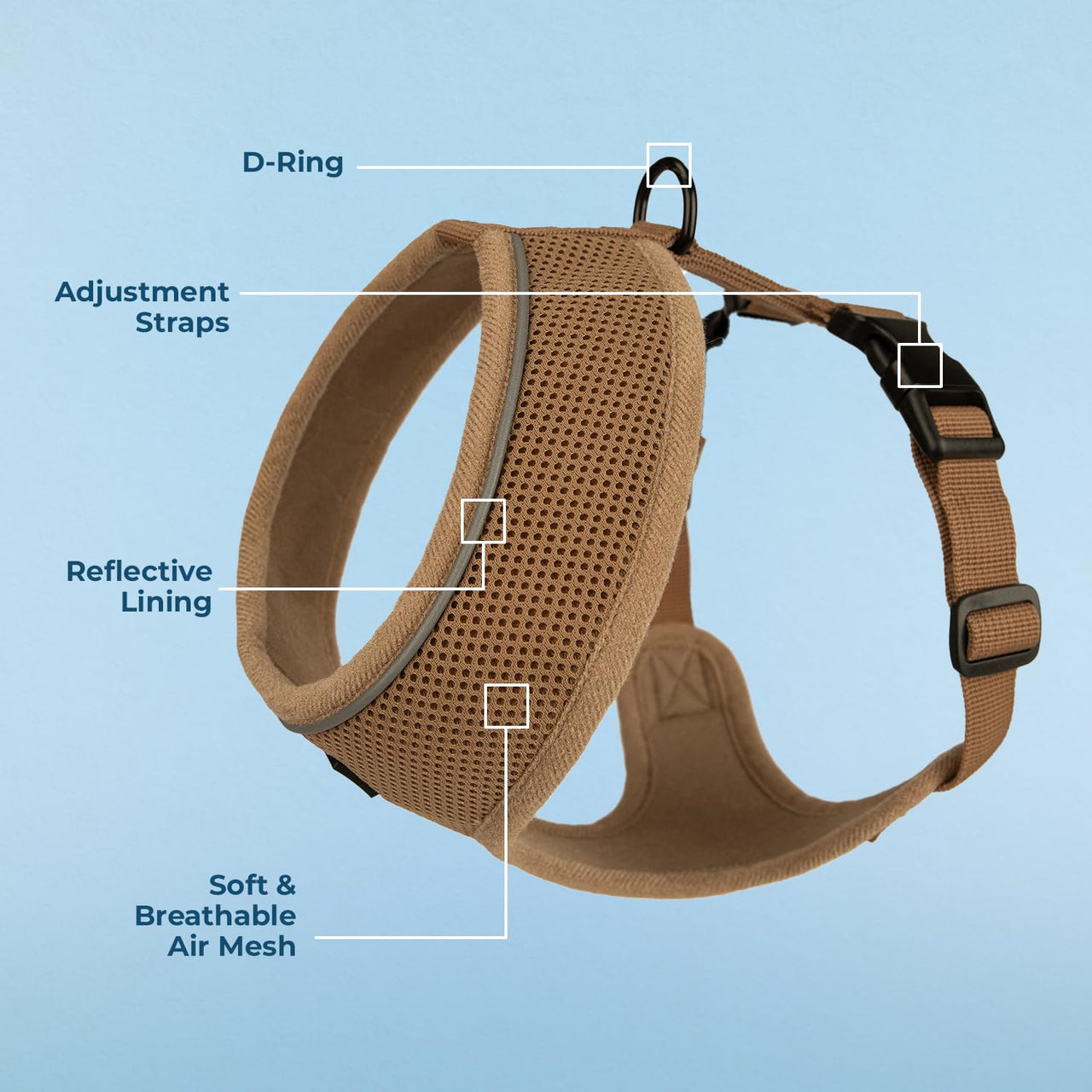 Aerolite No Pull Mesh Dog Harness with Lightweight, Soft, Breathable Chest Coverage, Reflective Stitching, and Adjustable Straps for Walking, Running, Training, Heavy Duty and Durable - Beige, XL