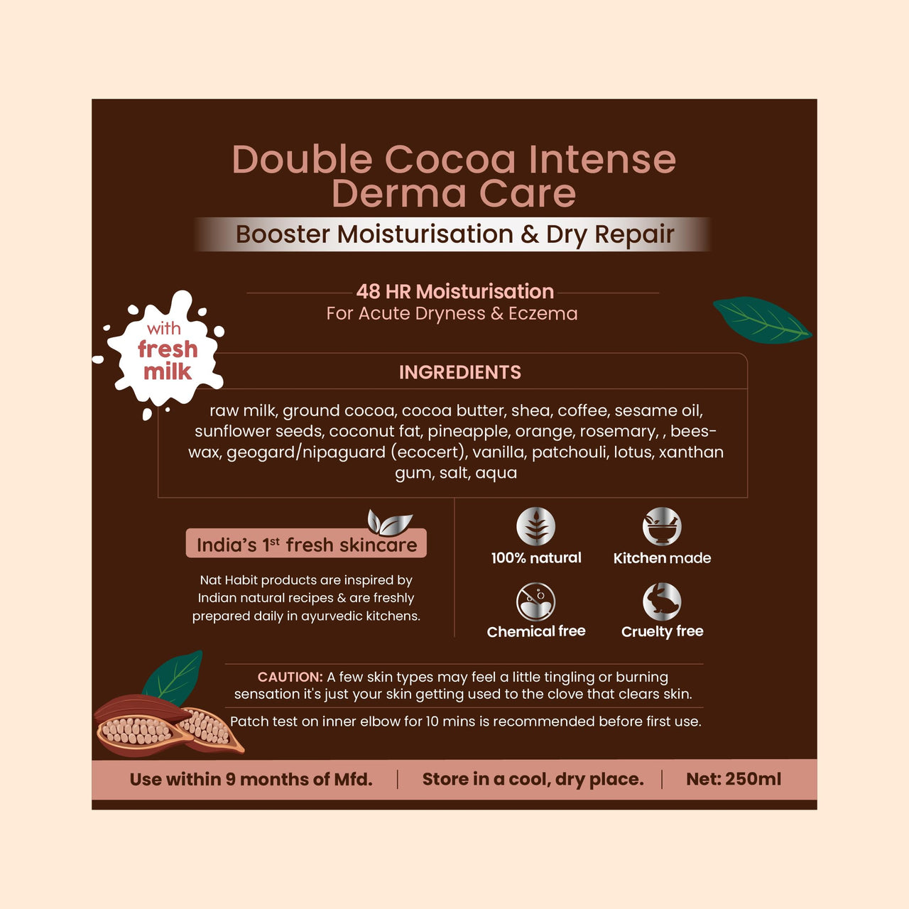 Nat Habit Double Cocoa Body Lotion,Body Cream, Cold Cream For Extreme Dry Skin, 48 HR Moisture, Cocoa Butter, 250 ml (Pack of 2 X 250ml)
