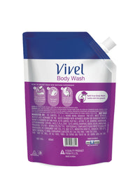 Vivel Exfoliating Body Wash, Lavender & Almond Oil Shower Gel Creme, 400 ml, Liquid Refill Pouch, for Glowing and Moisturised Skin Refill Pouch, All Skin Types (Pack of 3)