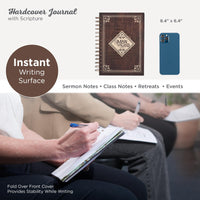 Christian Art Gifts Journal w/Scripture Man of God 1 Timothy 6:11 Bible Verse Names of God Brown 192 Ruled Pages, Large Hardcover Notebook, Wire Bound