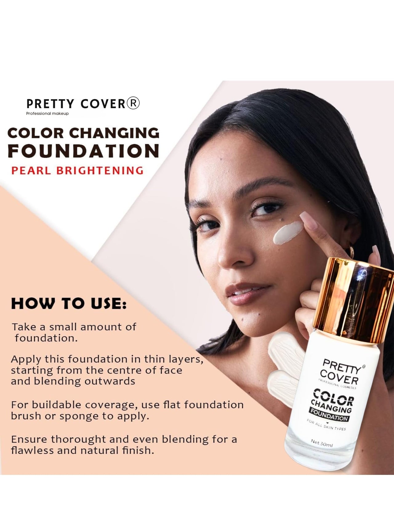 PRETTY COVER Colour Changing Foundation – Adaptive Formula for Perfect Skin Tone Match & Natural Finish