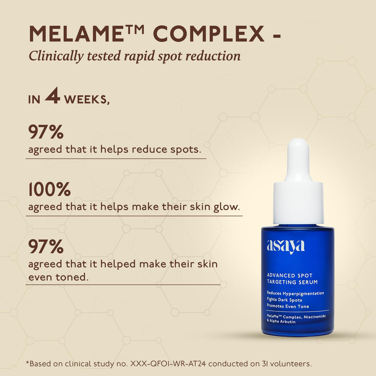 Asaya Advanced Pigmentation Serum | Reduces Dark Spots, Acne Marks & Hyperpigmentation | MelaMe™ Complex, Niacinamide & Alpha Arbutin | Evens Skin Tone & Brightens Dull Skin | Non-Irritating | Lightweight & Fast Absorbing | For Men & Women | Oily, Dry & S