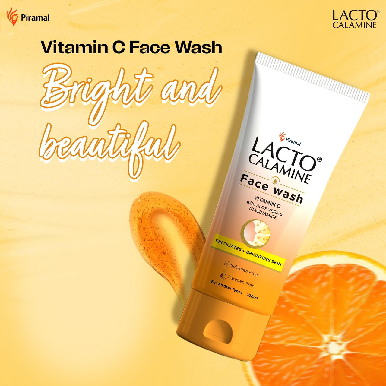 Lacto Calamine Vitamin C Face Wash | Pack of 1 x 100ml | Aloe Vera & Niacinamide Face Wash for Glowing Skin | Facewash that Exfoliates Skin & Reduces Pigmentation | No Parabens, No Sulphates