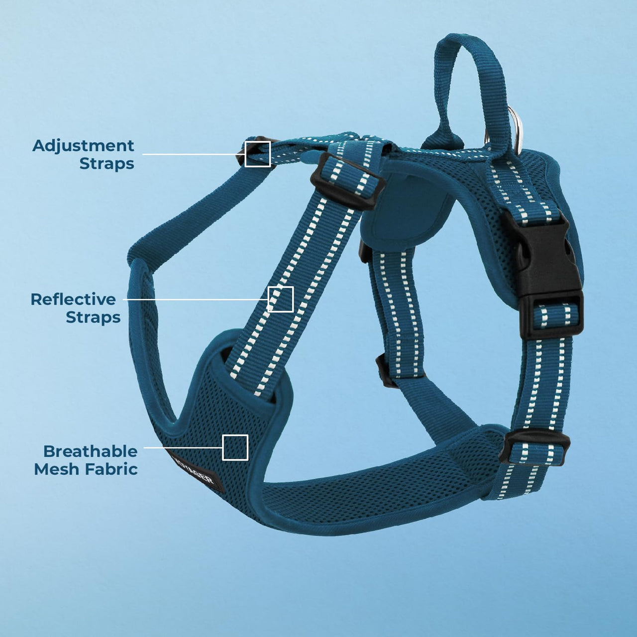 Air Frontier Mesh Dog Harness with Steel Leash D-Ring, Reflective Stitching, and Lightweight Breathable No-Pull Design, Adjustable Neck and Chest Straps for Small to Large Breeds - BUW, S
