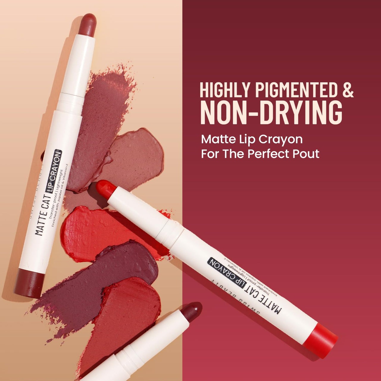 Swiss Beauty Non-Transfer Matte Cat Lip Crayon | Water-Resistant | Long-Lasting 8 Hours Stay | Retractable Lip Crayon | Shade - Wild Rose, 1.5g |
