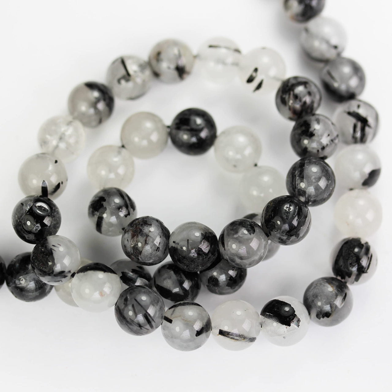 Rutilated Quartz 8mm Natural Gemstone Beads for Jewelry Making Energy Healing Crystals Jewelry Chakra Crystal Jewerly Beading Supplies Black Rutilated Quartz 15.5inch About 46-48 Beads