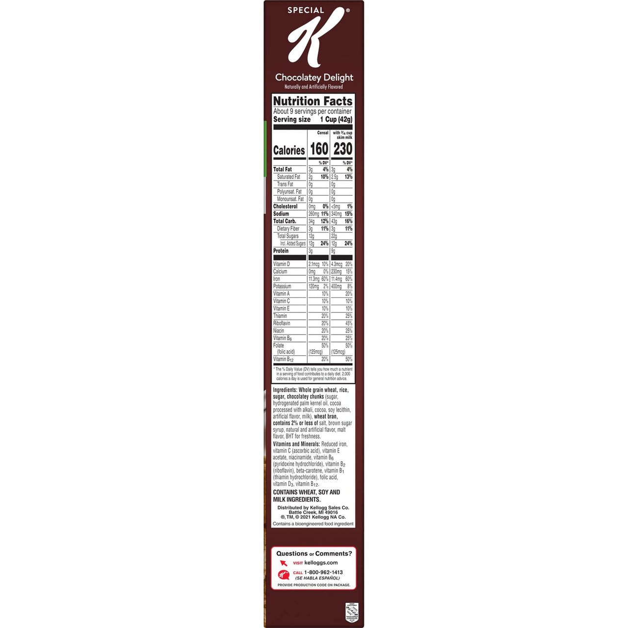 Special K Cold Breakfast Cereal, 11 Vitamins and Minerals, Chocolatey Delight, 13.2oz Box (1 Box)