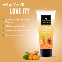Good Vibes Ubtan De-Tan Glow Face Mask (80g) | Skin Brightening & Exfoliating | Glow-Boosting | Depigmentation | Anti-Ageing & Improves Skin Texture | Controls Excess Sebum Production