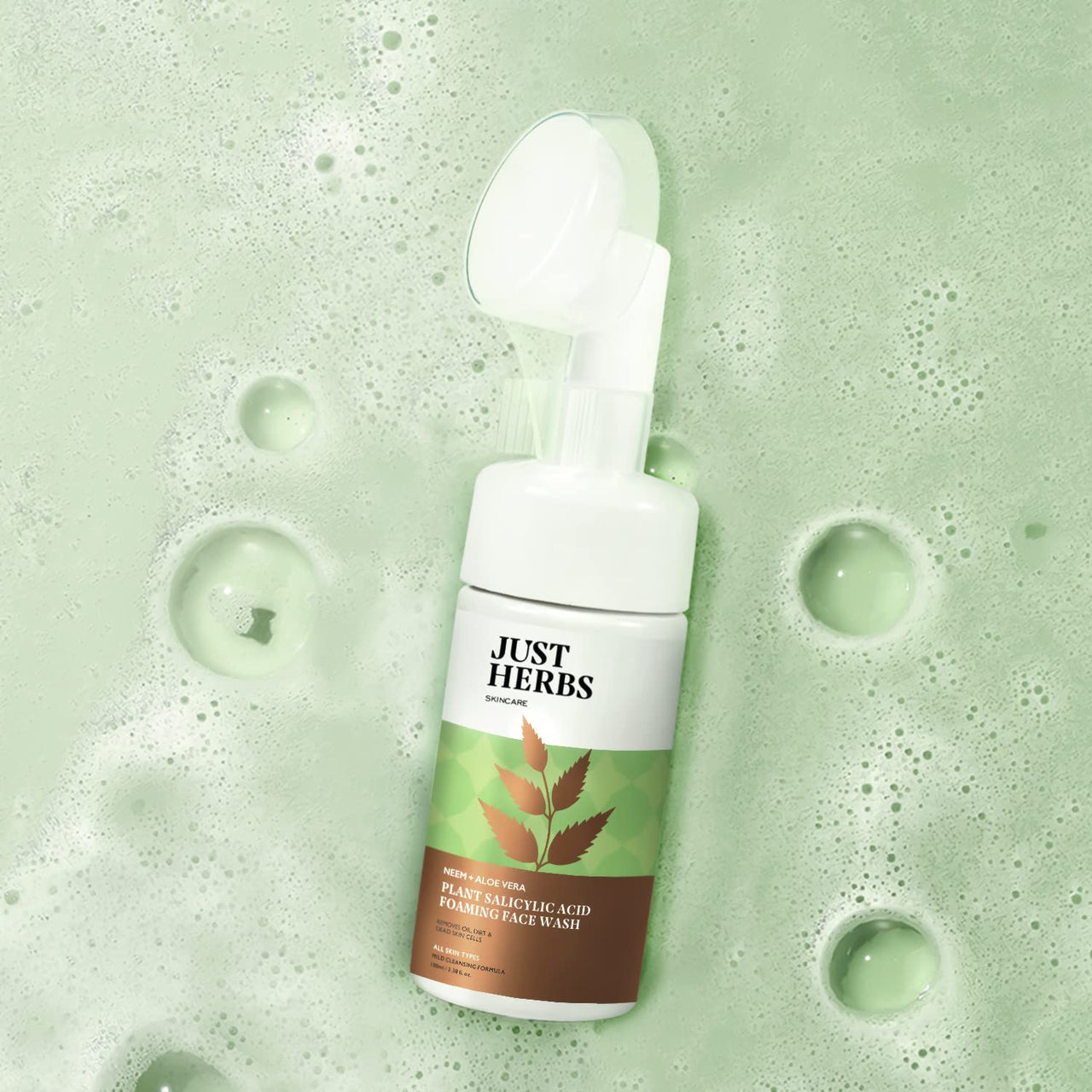 Just Herbs Neem and Aloe Vera Plant Salicylic Acid Foaming Face Wash for Men & Women 100 ml