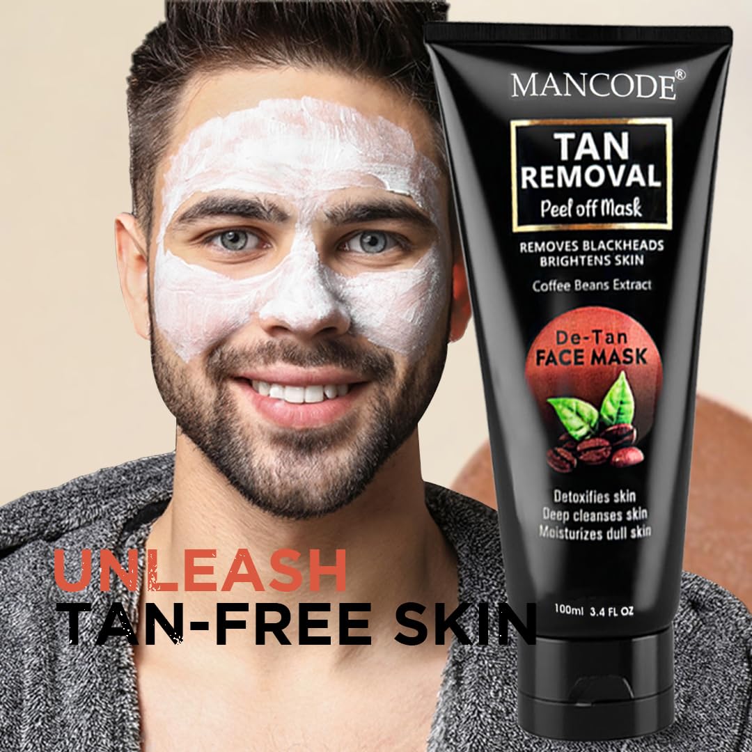 Mancode De-Tan Removal Peel off Face Mask for Men and Women 100ml | Deep Cleansing Exfoliator, Defeat Blackheads & Whiteheads, Glowing White & Brighten Skin