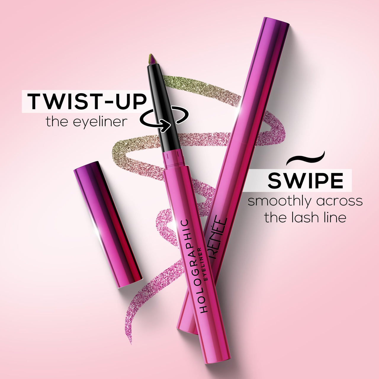 RENEE Holographic Crayon Eyeliner, Smudge-Proof,Shimmery Finish & Long-Lasting, Easy Glide & Quick-Drying Formula With Monochrome Effect, Intense Color Pay-Off, Infused With Vitamin E, 03 Venus, Pink