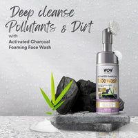 WOW Skin Science Charcoal Foaming Face Wash | Built in Brush for Deep Cleansing | All Skin Types | Fresh, Clear Skin | Paraben & Sulphates Free | For Women & Men | 150 ml