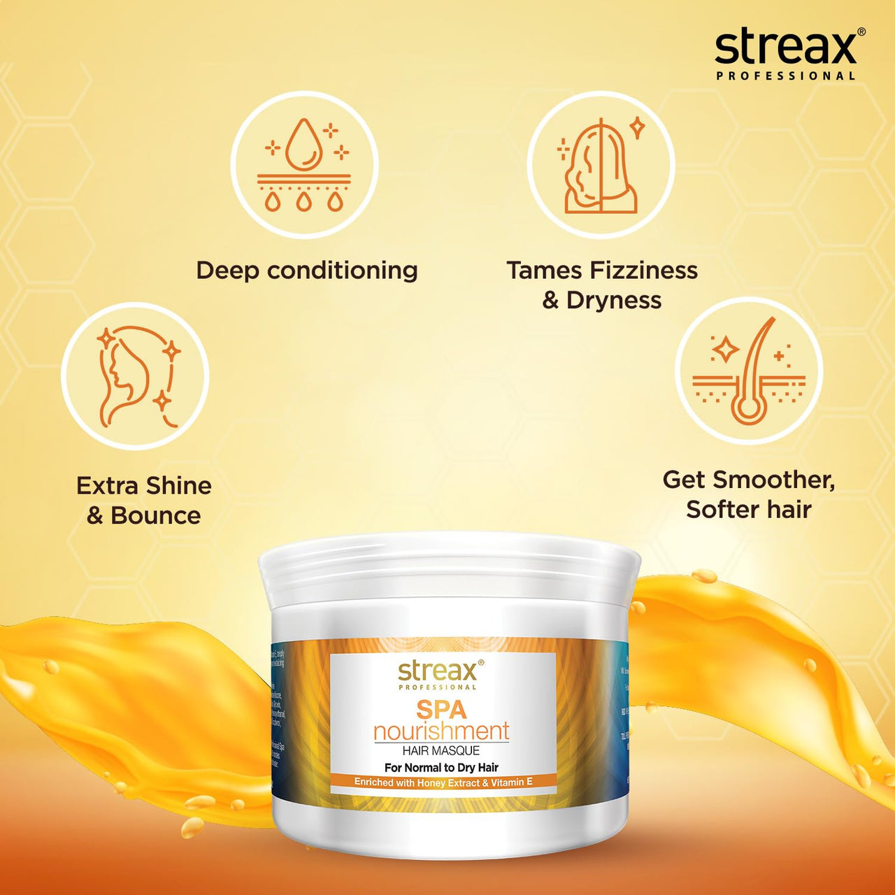 Streax Professional Spa Nourishment Hair Masque For Women|Normal To Dry Hair|Enriched With Honey&Vitamin E|Conditions,Softens&Detangles Hair|Reveals Softer,Smoother&Shinier Hair,200 G,1 Count