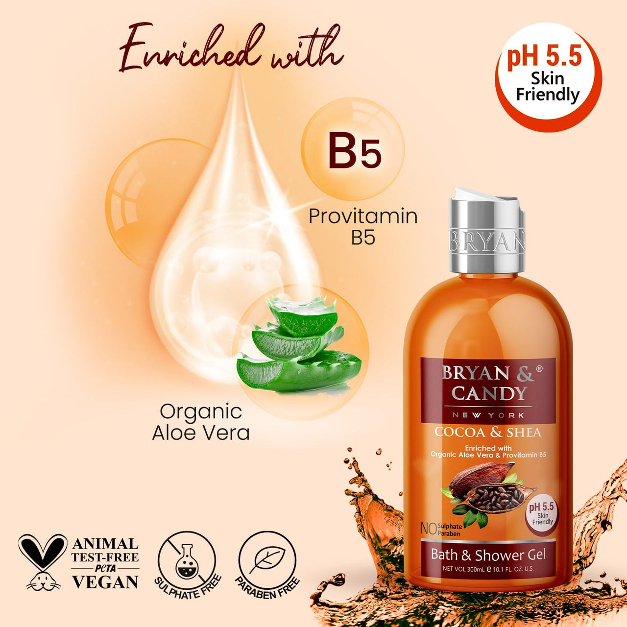 Bryan & Candy Shower Gel with Aloe Vera. Gentle, Moisturizing Body Wash for Soft, Supple Skin (Cocoa Shea Shower Gel, 300ml)