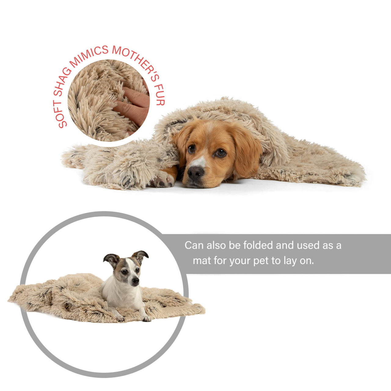 Best Friends by Sheri Calming Shag Fur Pet Throw Blanket, Taupe, 30"x40" 30" x 40"