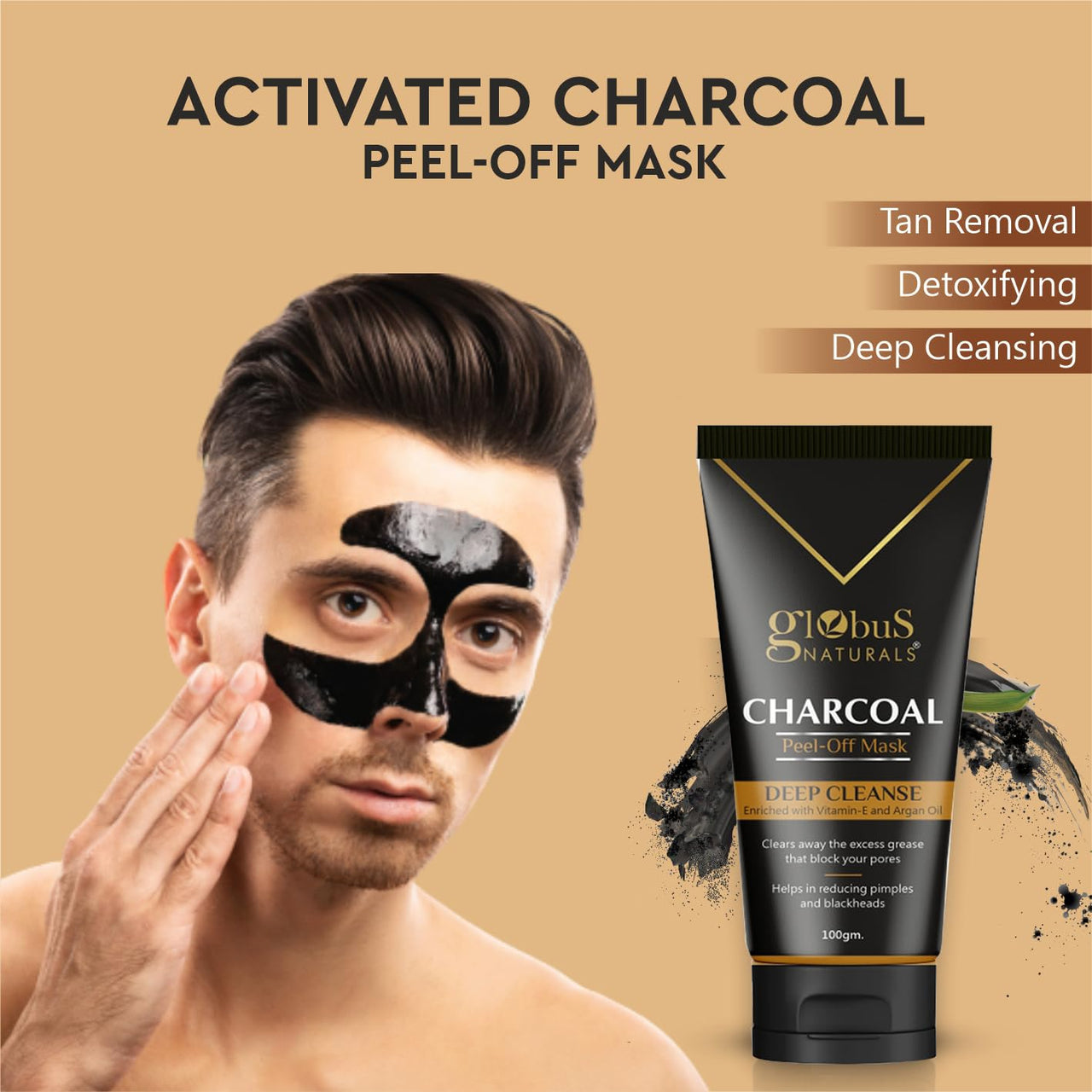 Globus Naturals Anti Pollution & Anti Acne Charcoal Peel Off Mask, Detoxifying Face mask, Fights Pollution and De-Tans skin, For Women & Men with Oily & Acne Prone Skin, 100 gms (Charcoal)