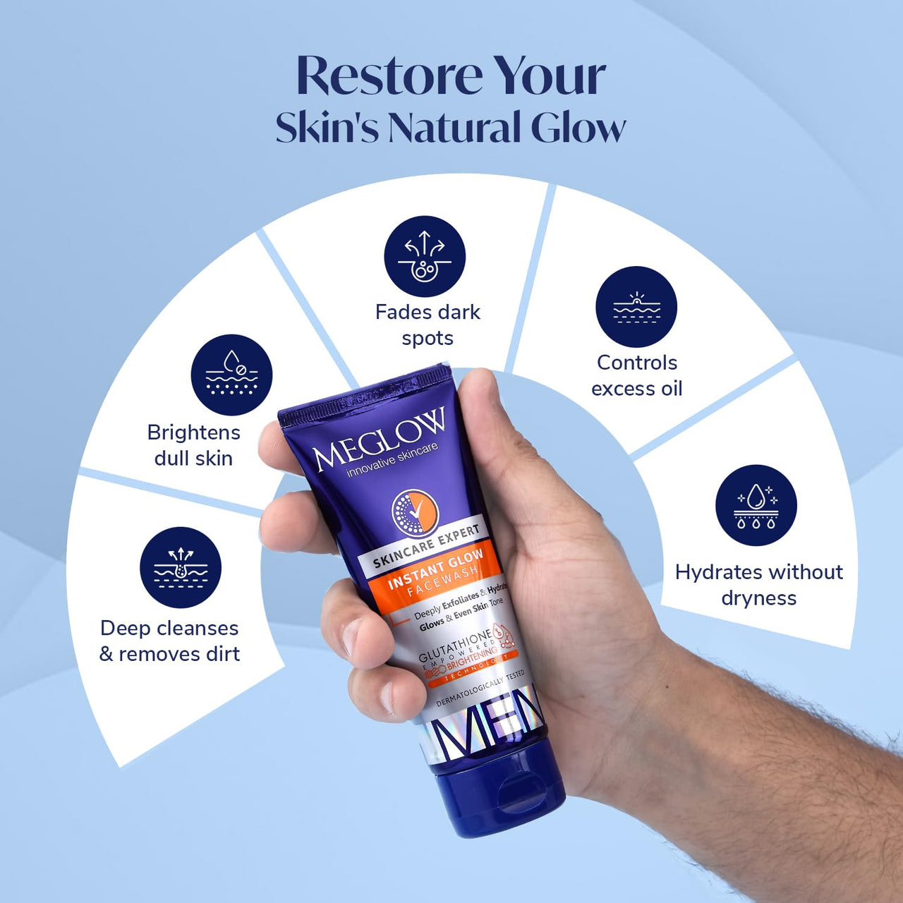 Meglow Instant Glow Facewash for Men | Skin Brightening Face Wash | Deeply Exfoliates & Hydrates | Glows & Even Skin Tone | Pack of 3 (70g each)