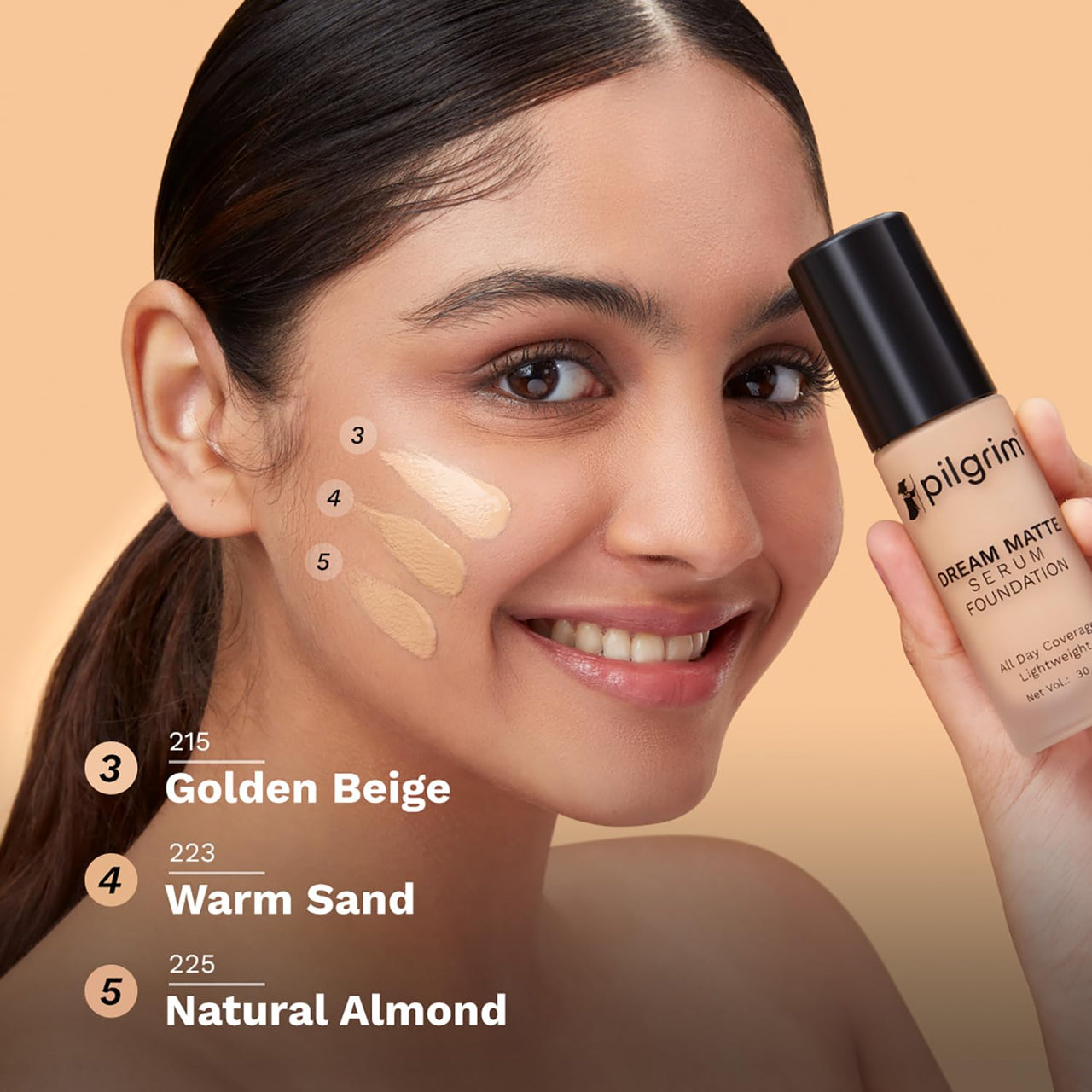 Pilgrim Medium Warm Sand Serum Liquid Foundation, Matte & Poreless,30 ml | Foundation for face make up infused | Water-Resistant, All Day Coverage| All Skin Types