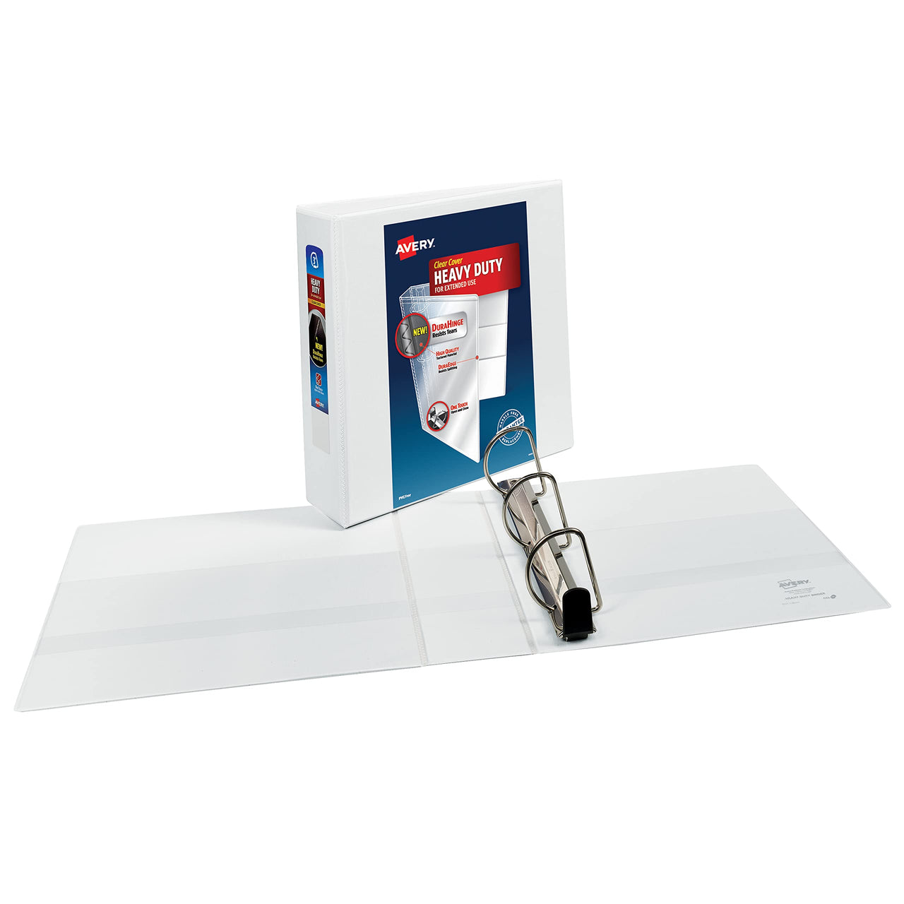 Avery Heavy-Duty View 3 Ring Binder, 3" One Touch Slant Rings, Holds 8.5" x 11" Paper, 1 White Binder (05604) 3" 1 Pack Regular