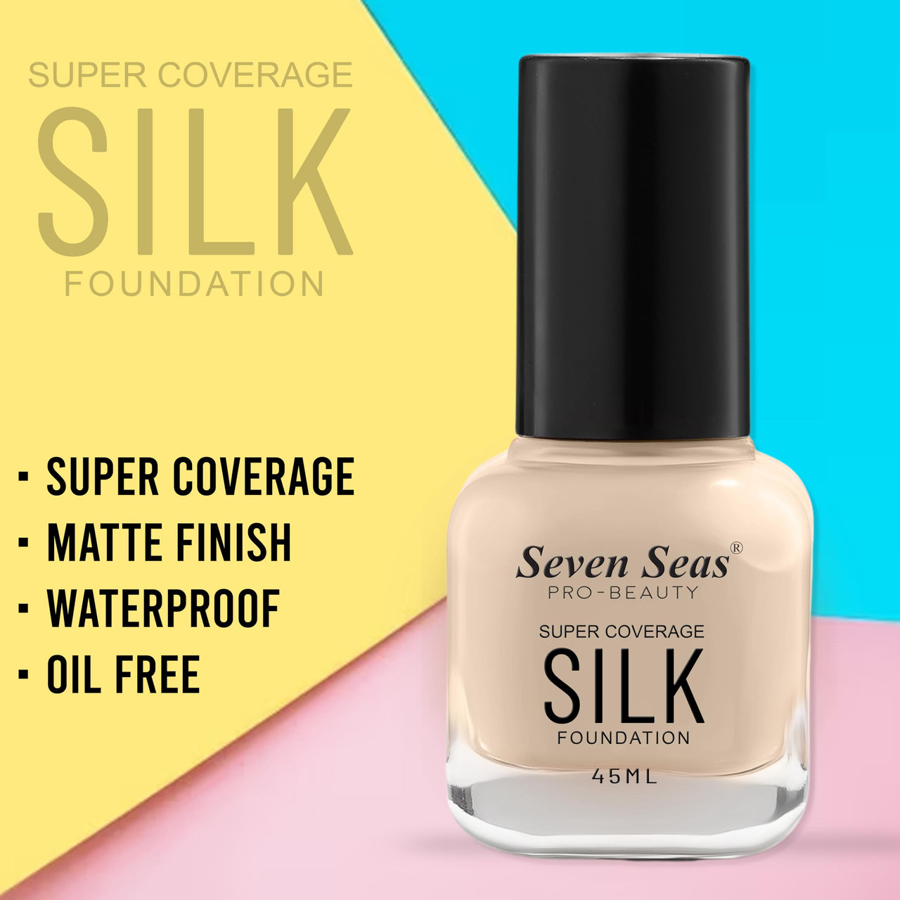 Seven Seas Super Coverage Silk Full Coverage Foundation For All Skin Type Matte Finish & Poreless, Blendable Normal To Oily Skin Combination Smooth With Flawless Beauty (Natural), 1 Count