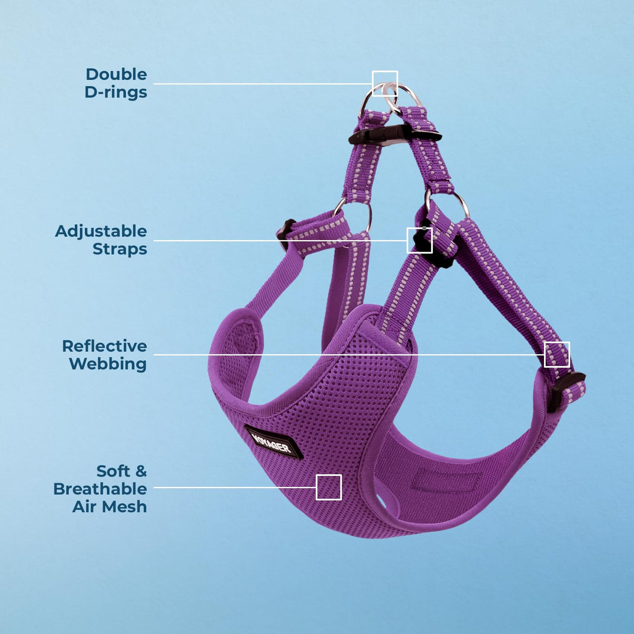 Best Pet Supplies Voyager Adjustable Dog Harness with Reflective Stripes for Walking, Jogging, Heavy-Duty Full Body No Pull Vest with Leash D-Ring, Breathable All-Weather - Harness (Purple), XL Harness (Purple) XL (Chest: 23 - 28")