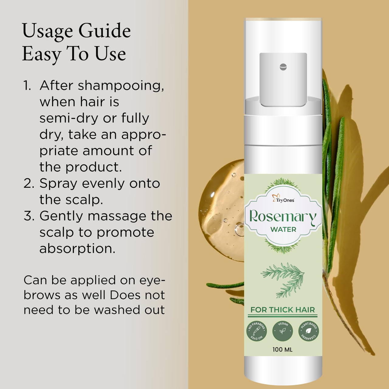TryOnes Rosemary Water For Hair Growth | Mist Spray for Hairfall | Rosemary Hair Mist For Thick hair| Adds Shine & Helps Reduce Hairfall, Strengthens | For All Types | For Men & Women