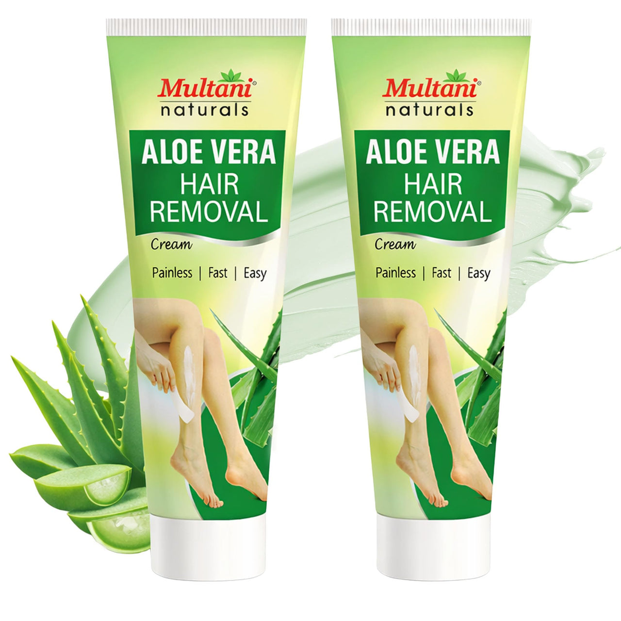 Multani Naturals Aloe Vera Hair Removal Cream 60 ml (Pack of 2) | Gentle formula Enriched with Aloe Vera and Vitamin E | Painless, Easy and Effective Hair Removal for Men and Women