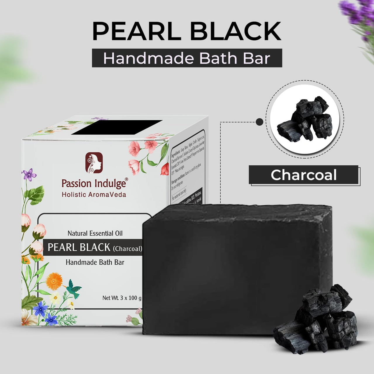 Passion Indulge Handmade Soap Natural Charcoal Bath Bar - (Pack of 3)